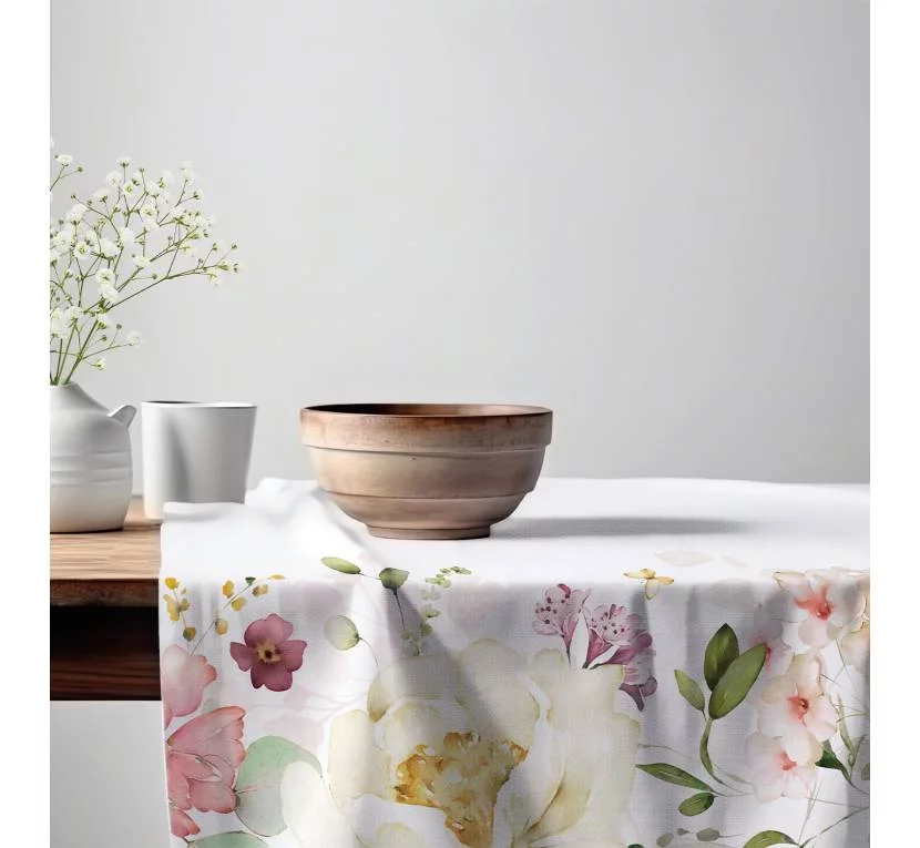 Принтованная рогожка DECOR OBRUS KWIATY DUŻE 01 Цена